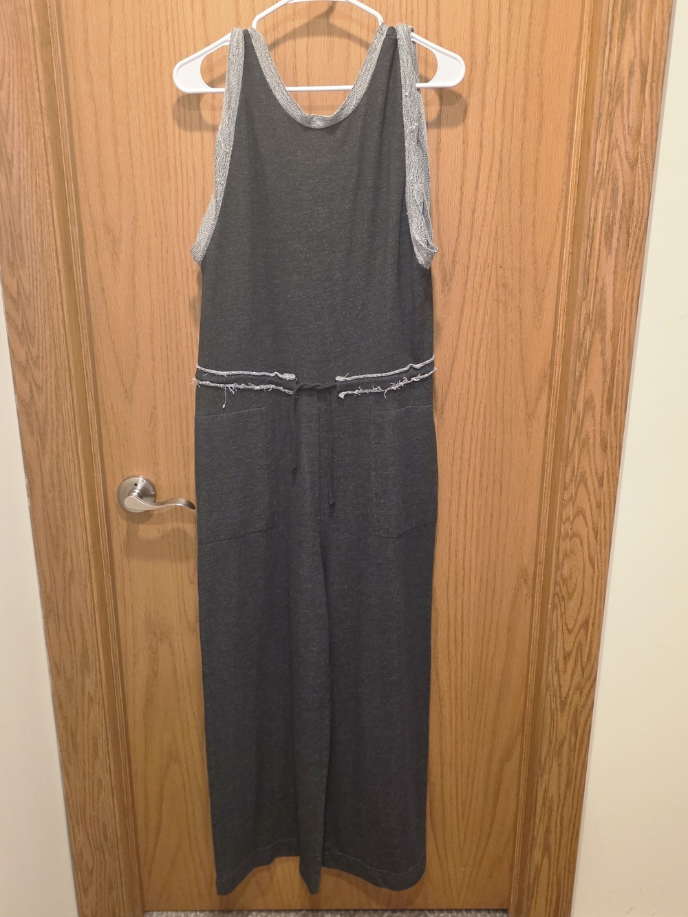 Free People Dark Charcoal Sleeveless Knit Jumpsuit with Contrast Trim